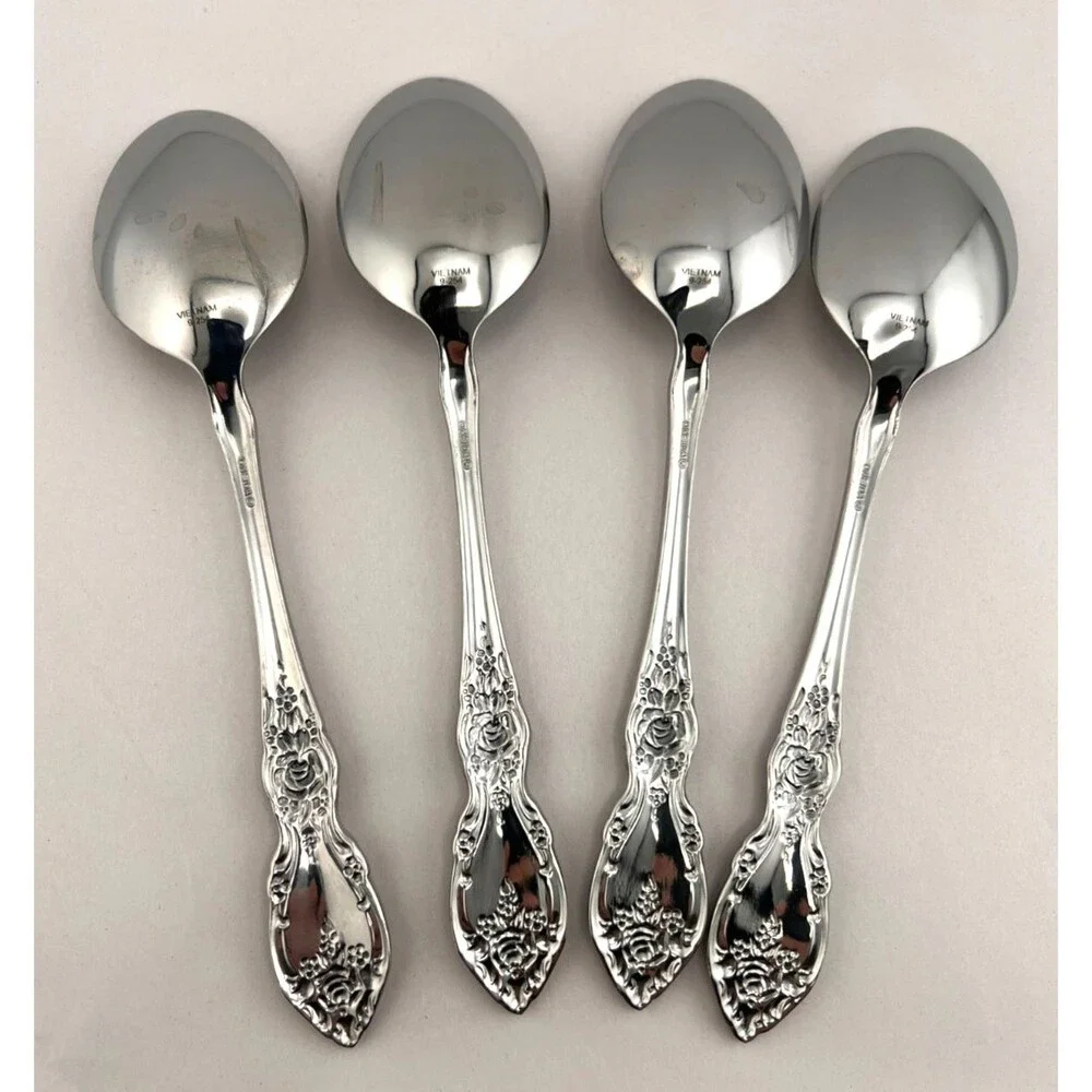 Oneida WORDSWORTH 4pc Dinner Spoon Set 18/0 Stainless Flatware Silverware Floral